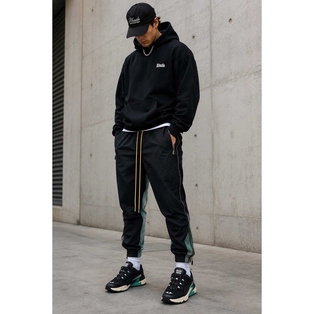 Rhude FLIGHT Track Jogger Pants MEN LARGE Black Streetwear Luxury USA